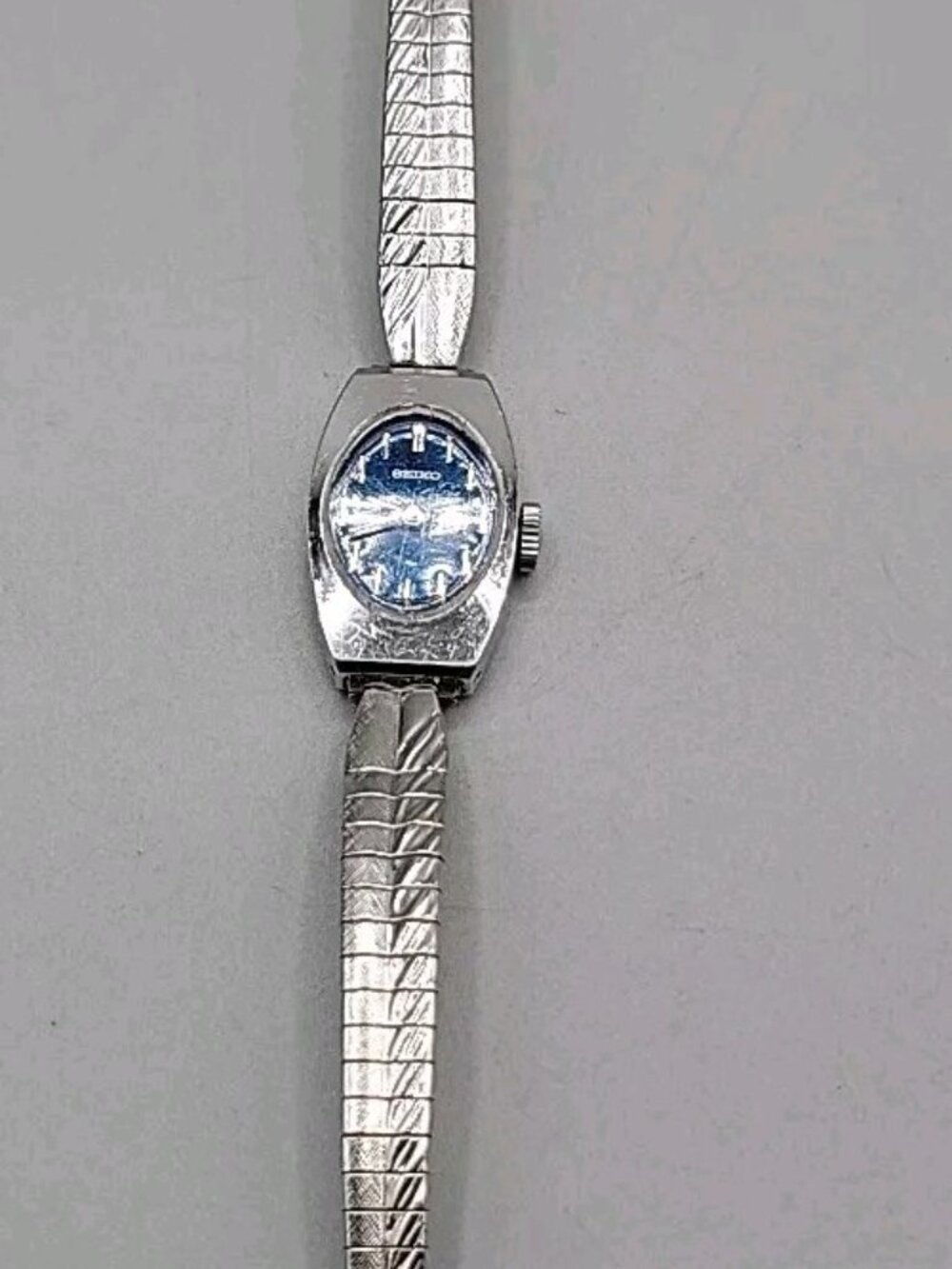 VTG 1971 Seiko 11-7039 Ladies Mechanical Watch Blue Dial 17mm 6" Textured Band - Picture 10 of 16